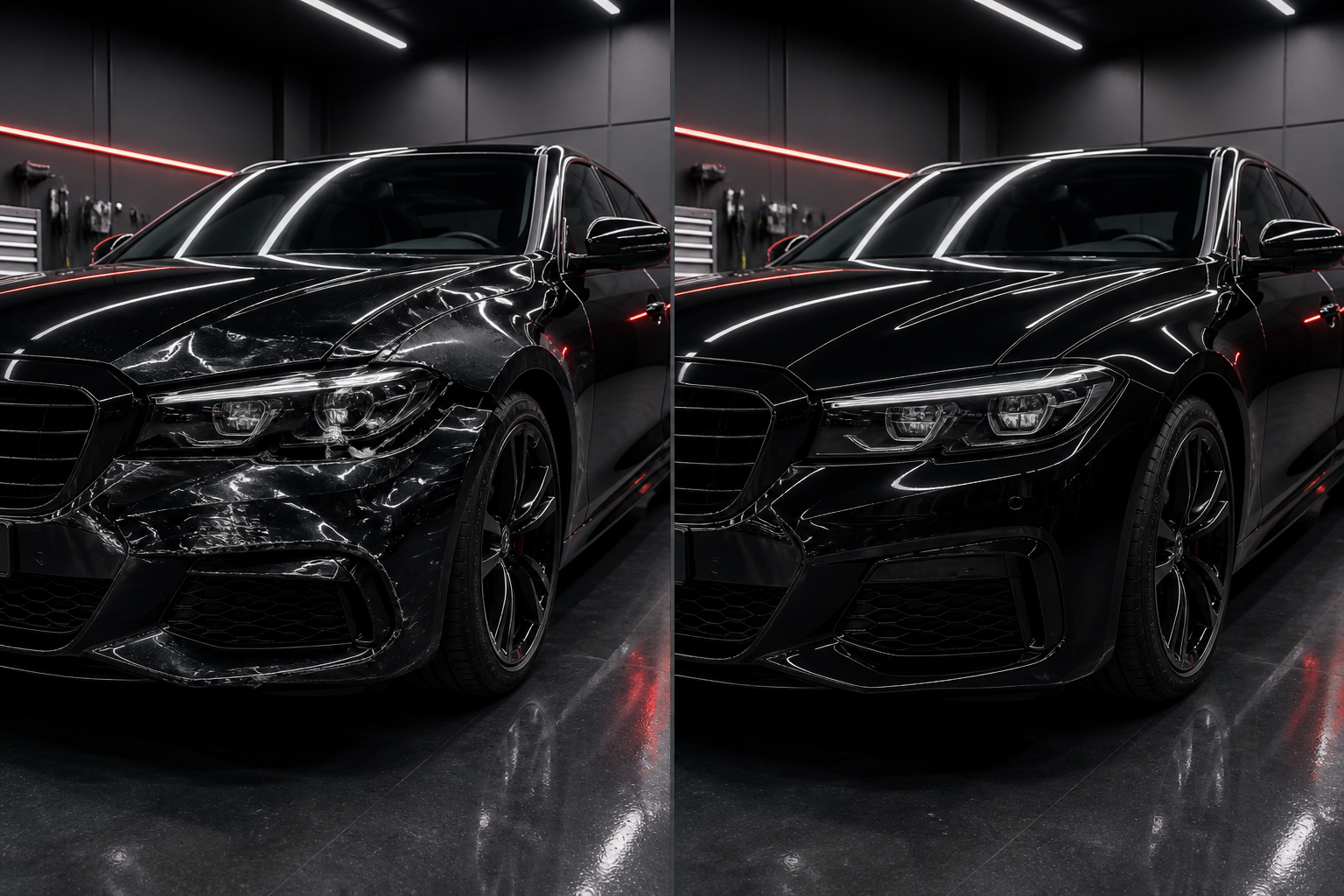 Illustrative front before and after repair comparison