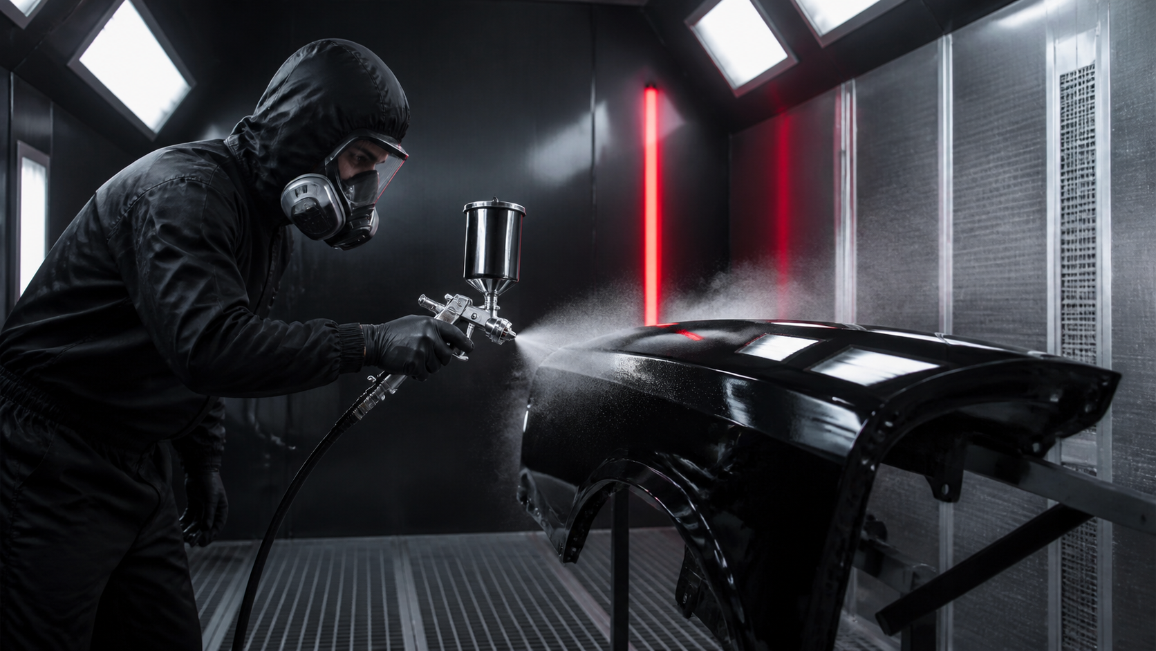 Professional automotive refinishing in a spray booth